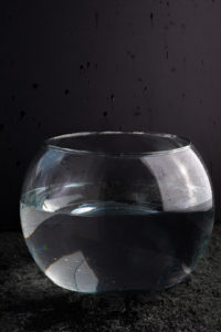 basic setup for water splash photography. glass aquarium with water, black backdrops